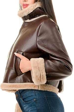 J778 - Fur Lining Leather Zipper Jacket