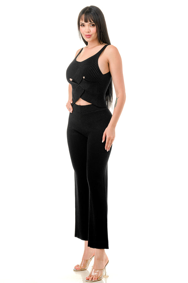 TP1400 - Crop Top and Wide Leg Pants Set