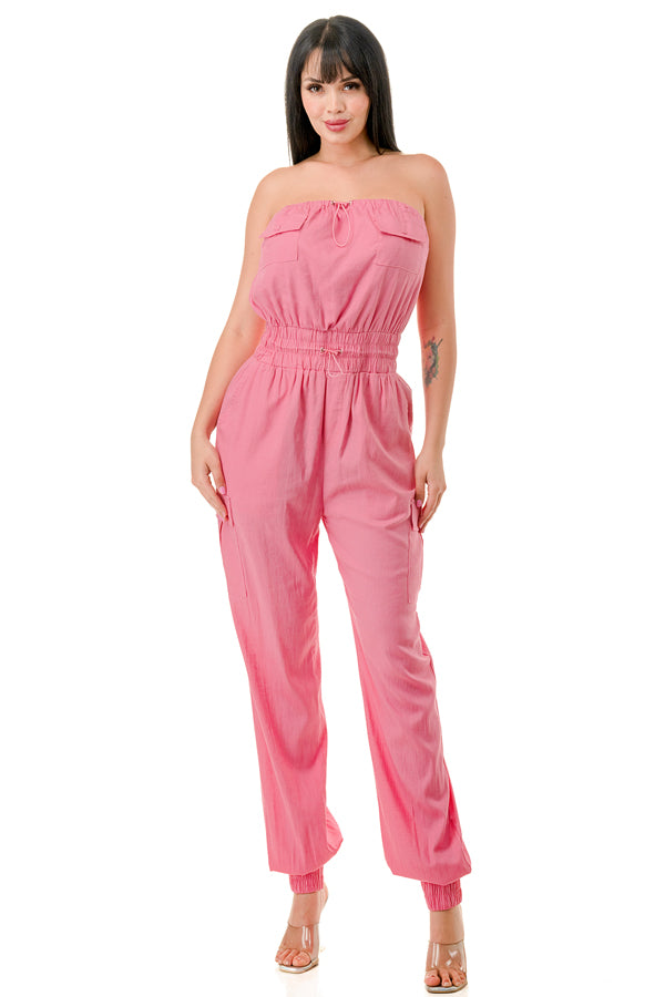 RJ1211 - Linen Tube Top Jumpsuit