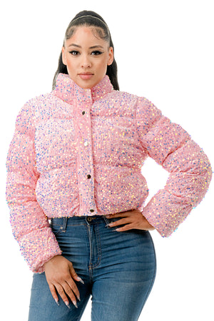 J785 - All Over Sequin Puffer Jacket
