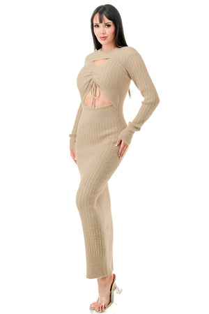 SW3758-Fuzzy Knit Long Sleeve Maxi Dress