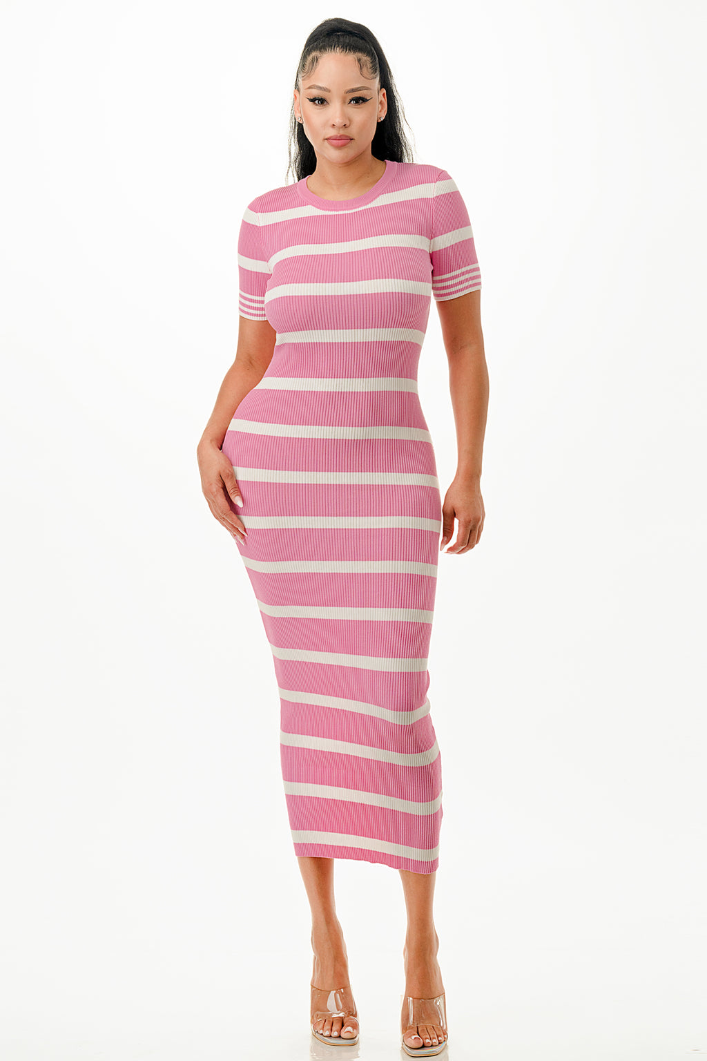 SW3730 - Short Sleeve Striped Maxi Dress