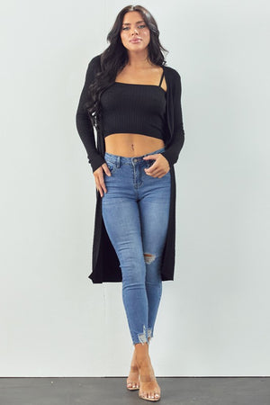 SW1375-1 - Cable Knit Cardigan and Crop Top Set
