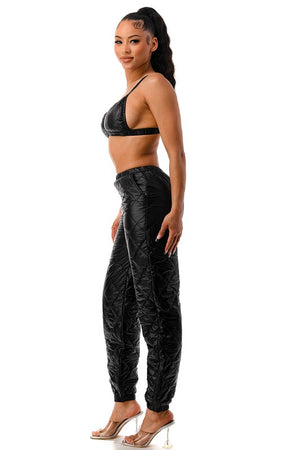 TP1049 - Bralette Top and Matching Pants Quilted Nylon Set