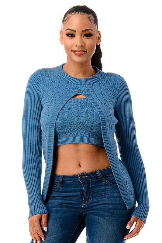 SW1680 - Open Knit Sweater and Crop Top Set
