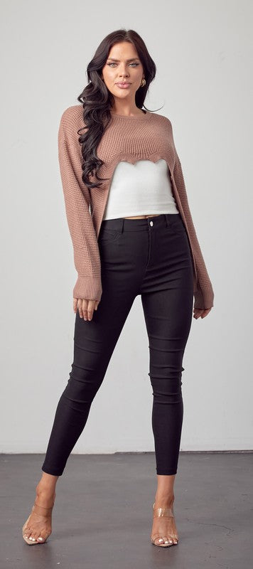 SW1633 - Cut Out Waffle Knit Cashmere Sweater