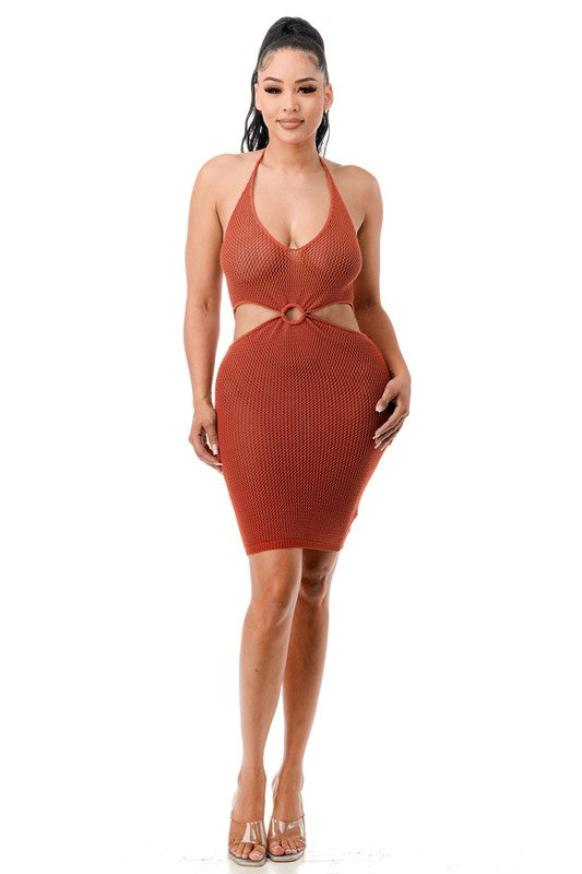 SW2477 - Cutout Fishnet Ring Dress