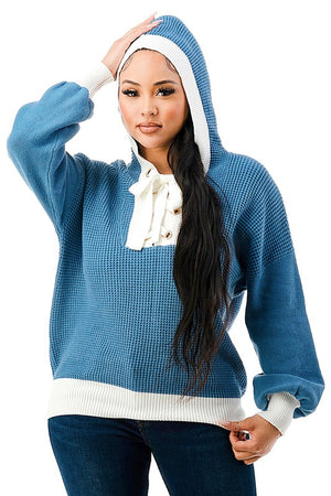 SW1789 - Detailed Knit Hooded Sweater