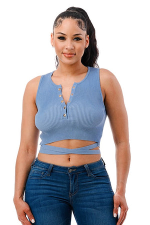 SW2095 - Cropped Wrap Tie Tank Top