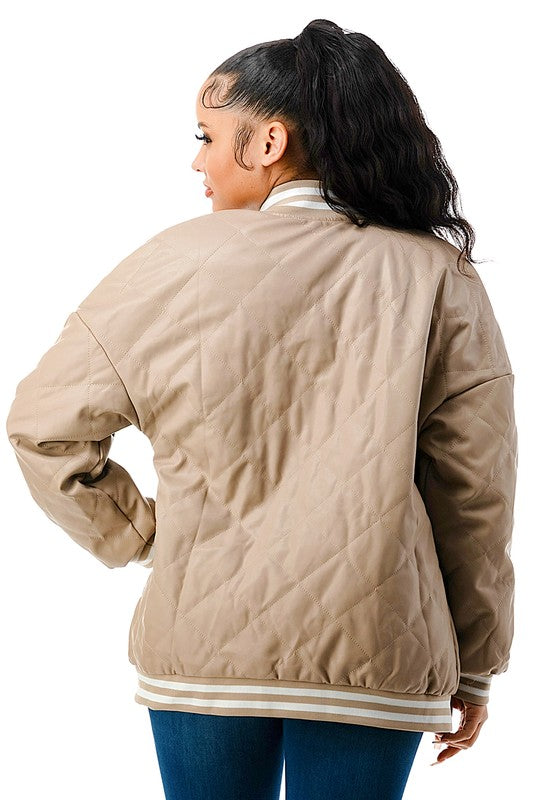 J296 - Diamond Quilted PU Bomber Jacket