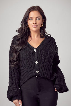 SW1597 - Button Down Cable Knit Cardigan
