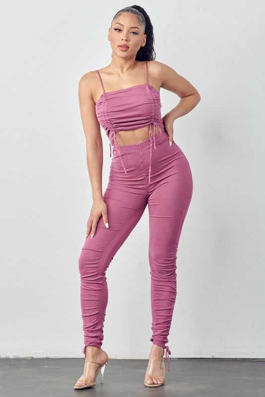 SW440 - Ruche Crop Tank Top and Pant Set