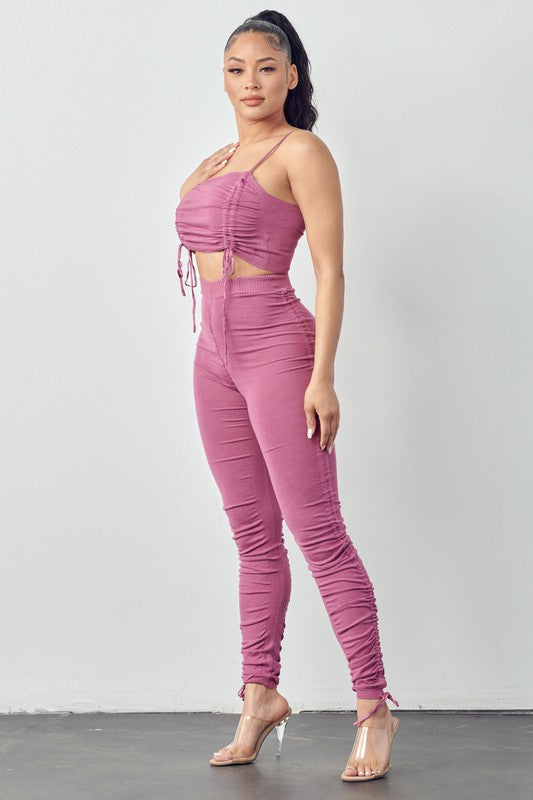 SW440 - Ruche Crop Tank Top and Pant Set
