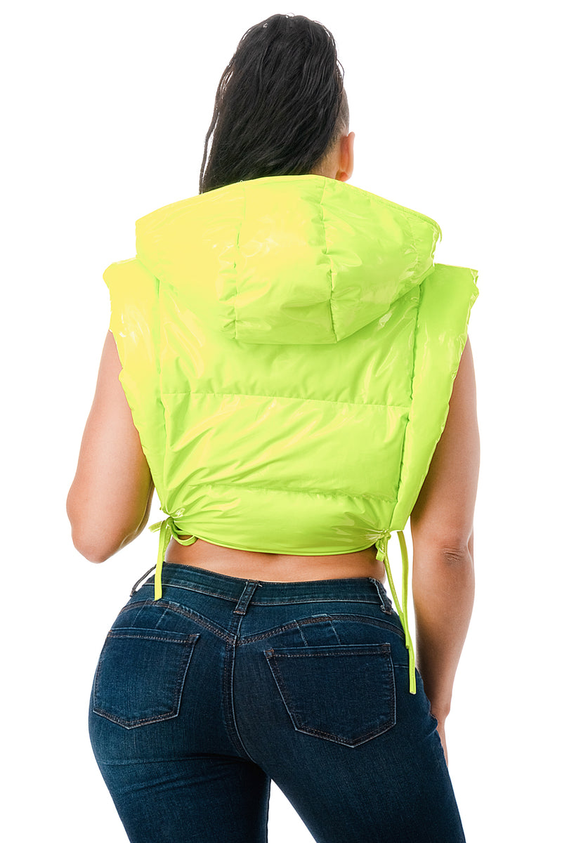J275 - Quilted Cropped Latex Puffer Vest