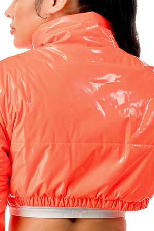 J452 - Cropped Latex Puffer Jacket