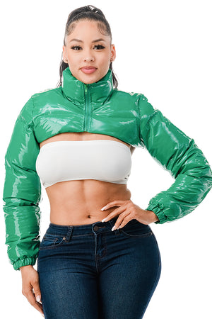 Shiny cropped puffer sales jacket wholesale