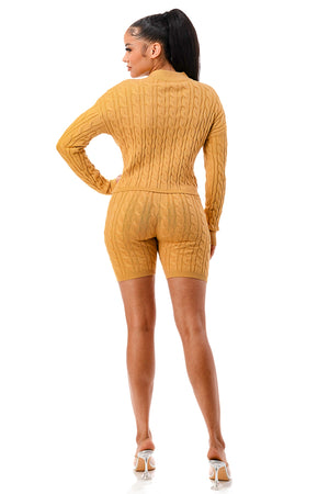 SW1624 - Cable Knit Sweater and Biker Short Set