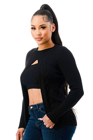 SW1680 - Open Knit Sweater and Crop Top Set