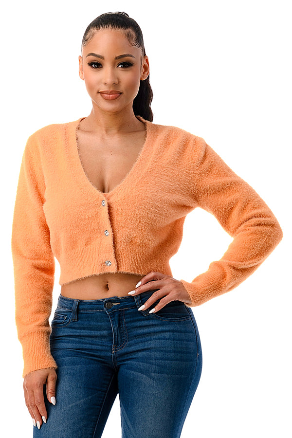 SW1744 - Fuzzy Cropped Cardigan and Top Set