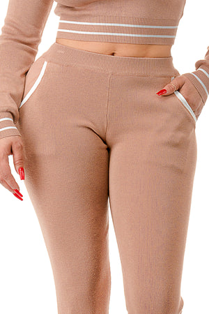 SW2800 - Collared Long Sleeve Crop Top and Jogger Pants Set