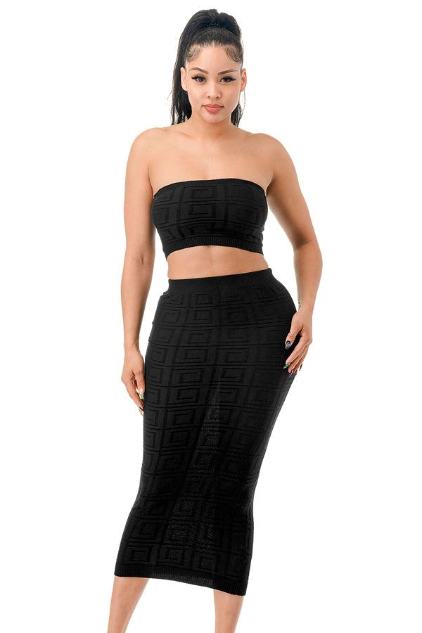 SW3065 - Textured Fabric Tube Top and Matching Skirt Set