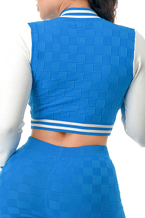SW3095 - Textured Two Piece Varsity Top and Bottom Knit Set