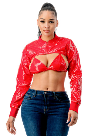 T2225 - Ultra Cropped Latex Jacket and Bra Set