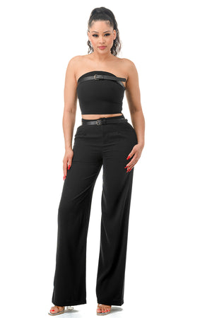 TP1273 - Woven Tube Top and Flared Pant Set