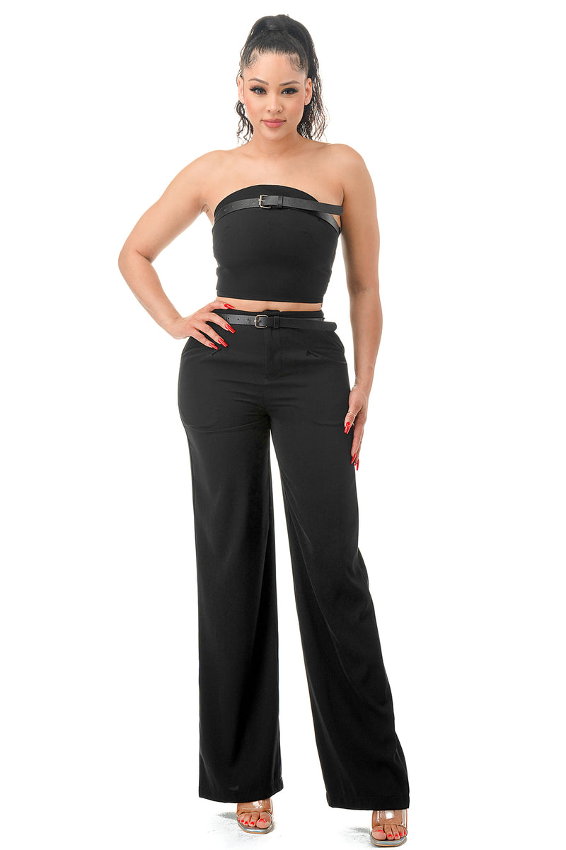 TP1273 - Woven Tube Top and Flared Pant Set