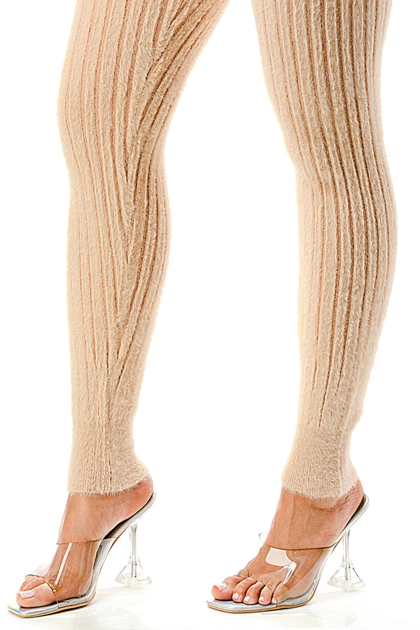 SW1798 - Ruche Top and Matching Pant Fuzzy Rib Knit Set