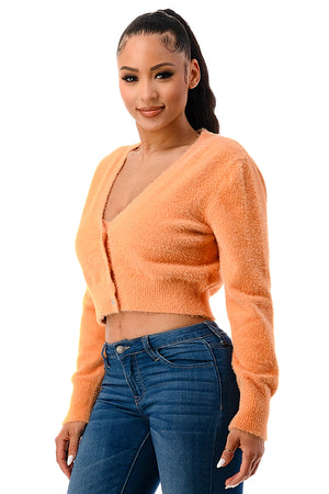 SW1744 - Fuzzy Cropped Cardigan and Top Set