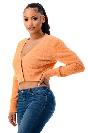 SW1744 - Fuzzy Cropped Cardigan and Top Set