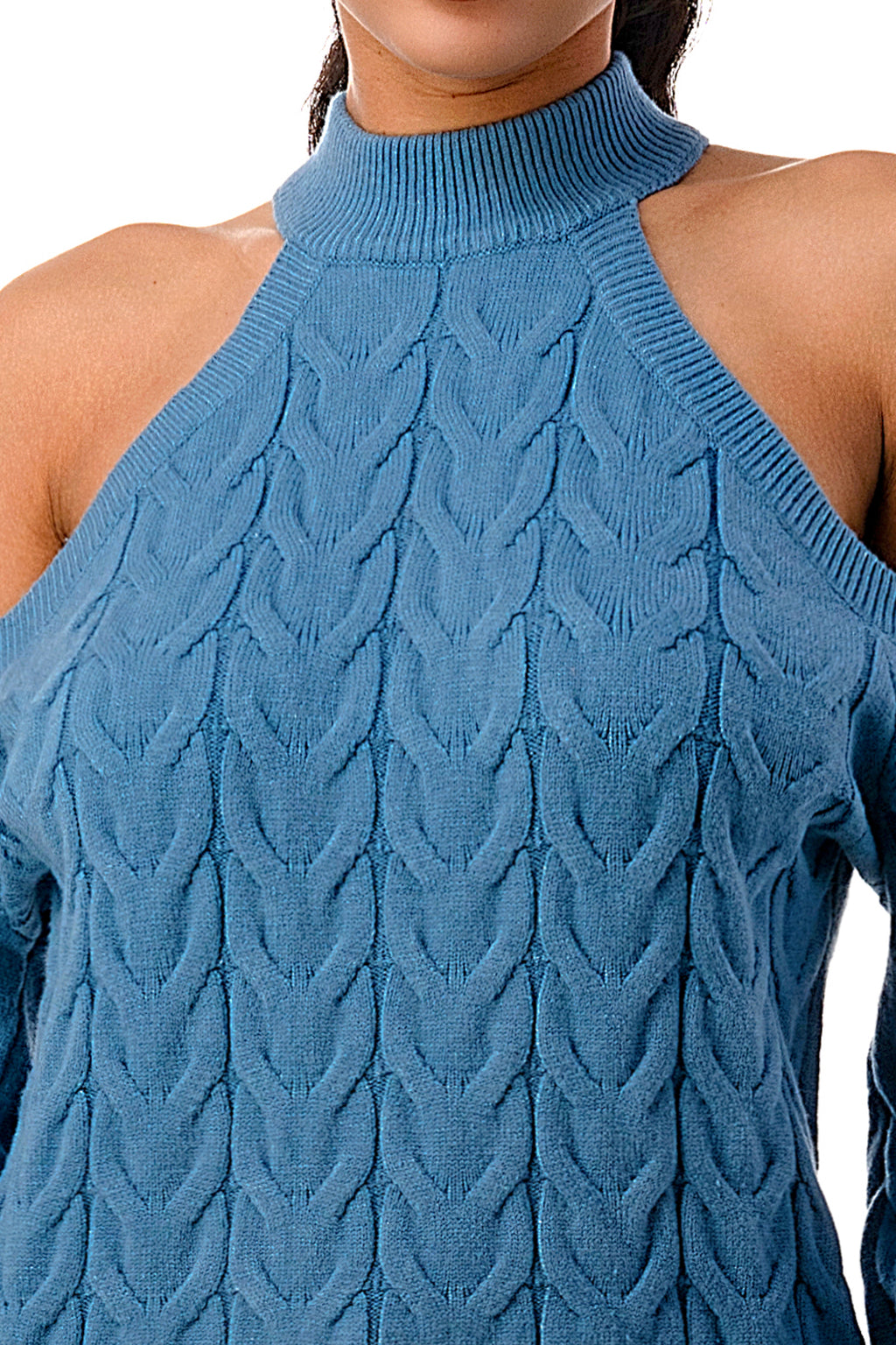 SW1641 - Cable Knit Cutout Shoulder Sweater