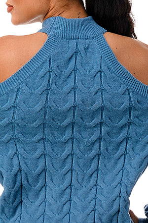 SW1641 - Cable Knit Cutout Shoulder Sweater