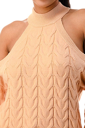 SW1641 - Cable Knit Cutout Shoulder Sweater