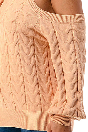 SW1641 - Cable Knit Cutout Shoulder Sweater