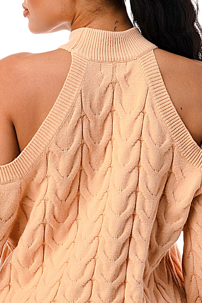 SW1641 - Cable Knit Cutout Shoulder Sweater