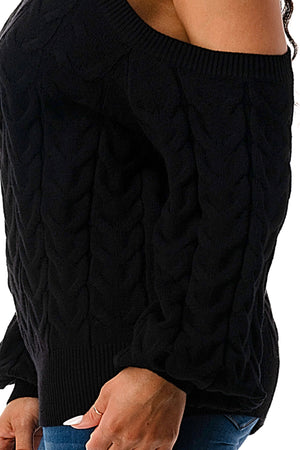 SW1641 - Cable Knit Cutout Shoulder Sweater