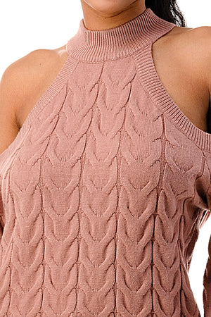 SW1641 - Cable Knit Cutout Shoulder Sweater