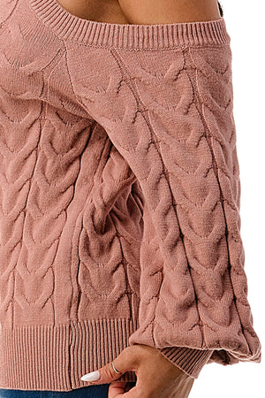 SW1641 - Cable Knit Cutout Shoulder Sweater