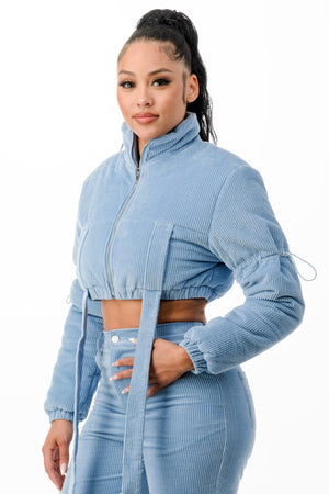 J453/P2075 - Cropped Puffer Corduroy Jacket and Pants