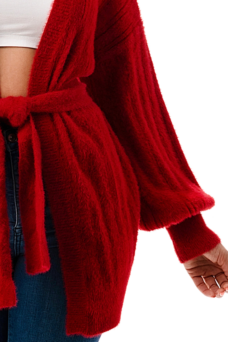 SW1711 - Loose Knit Puff Sleeve Cardigan