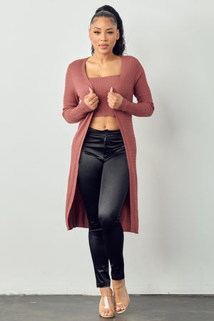 SW1375-1 - Cable Knit Cardigan and Crop Top Set