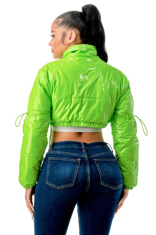 Latex cropped clearance puffer jacket