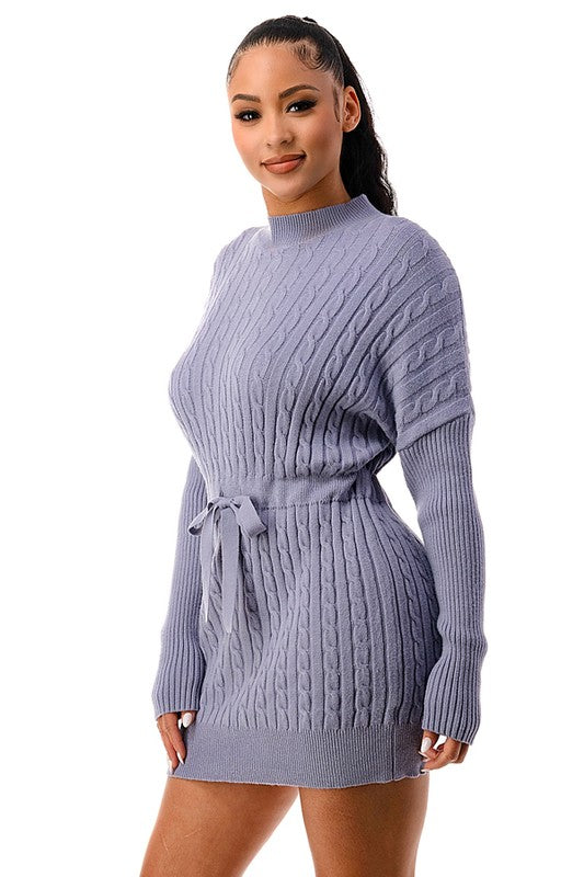 TP1149 - Drop Shoulder Mock Neck Cable Knit Tunic Top