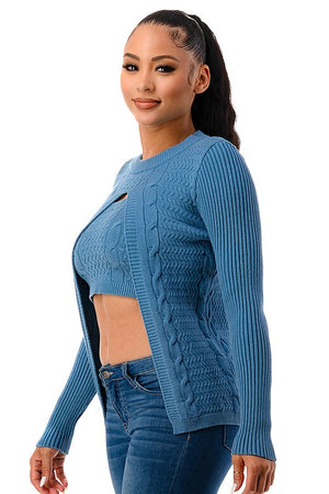 SW1680 - Open Knit Sweater and Crop Top Set