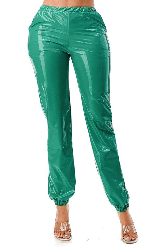 Latex trousers rubber pants for women in green color